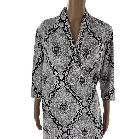 J. McLaughlin Gray Damask Catalina Cloth Faux Wrap Dress - Picture 2 of 9